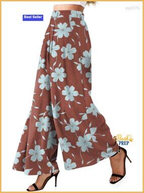 Linen Palazzo Pants High Waist Pleated Wide Leg Trousers with Pockets